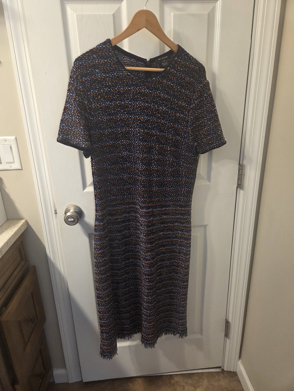 St. John Navy and Rust Short-Sleeve Knit Midi Dress